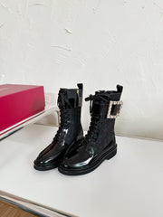 VIV' RANGERS STRASS BUCKLE BOOTS IN BLACK FABRICS