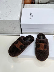 CELINE 25S GEORGIA SLIDE IN SHEARLING IN DARK BROWN