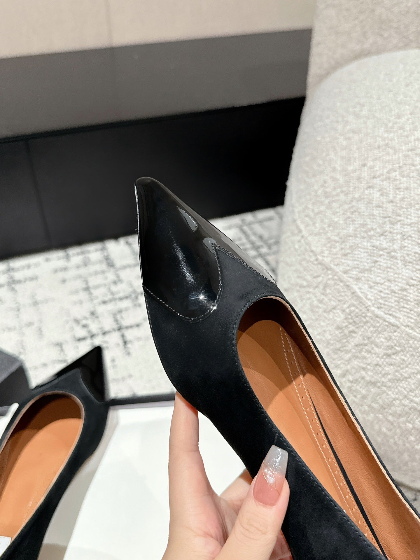 ALAIA PUMP 1 CM IN BLACK SUEDE MIX BLACK CALFSKIN