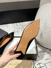 ALAIA PUMP 1 CM IN BLACK SUEDE MIX BLACK CALFSKIN