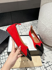 ALAIA PUMP 1 CM IN CHERRY RED SUEDE MIX BLACK CALFSKIN