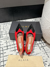 ALAIA PUMP 1 CM IN CHERRY RED SUEDE MIX BLACK CALFSKIN
