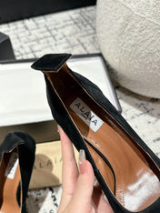 ALAIA HIGH PUMPS 10CM IN BLACK SUEDE MIX CALFSKIN