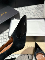 ALAIA HIGH PUMPS 10CM IN BLACK SUEDE MIX CALFSKIN