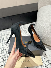 ALAIA HIGH PUMPS 10CM IN BLACK SUEDE MIX CALFSKIN