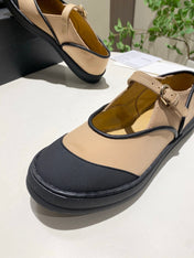 CHANEL 26S MARY JANE FLAT IN BLACK MIX BEIGE FABRIC AND LAMBSKIN