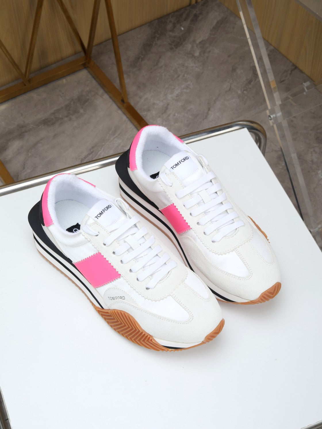 TOM FORD SNEAKERS IN WHITE AND PINK SUEDE 432124