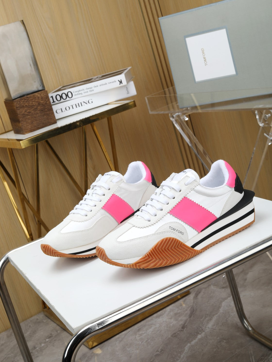 TOM FORD SNEAKERS IN WHITE AND PINK SUEDE 432124