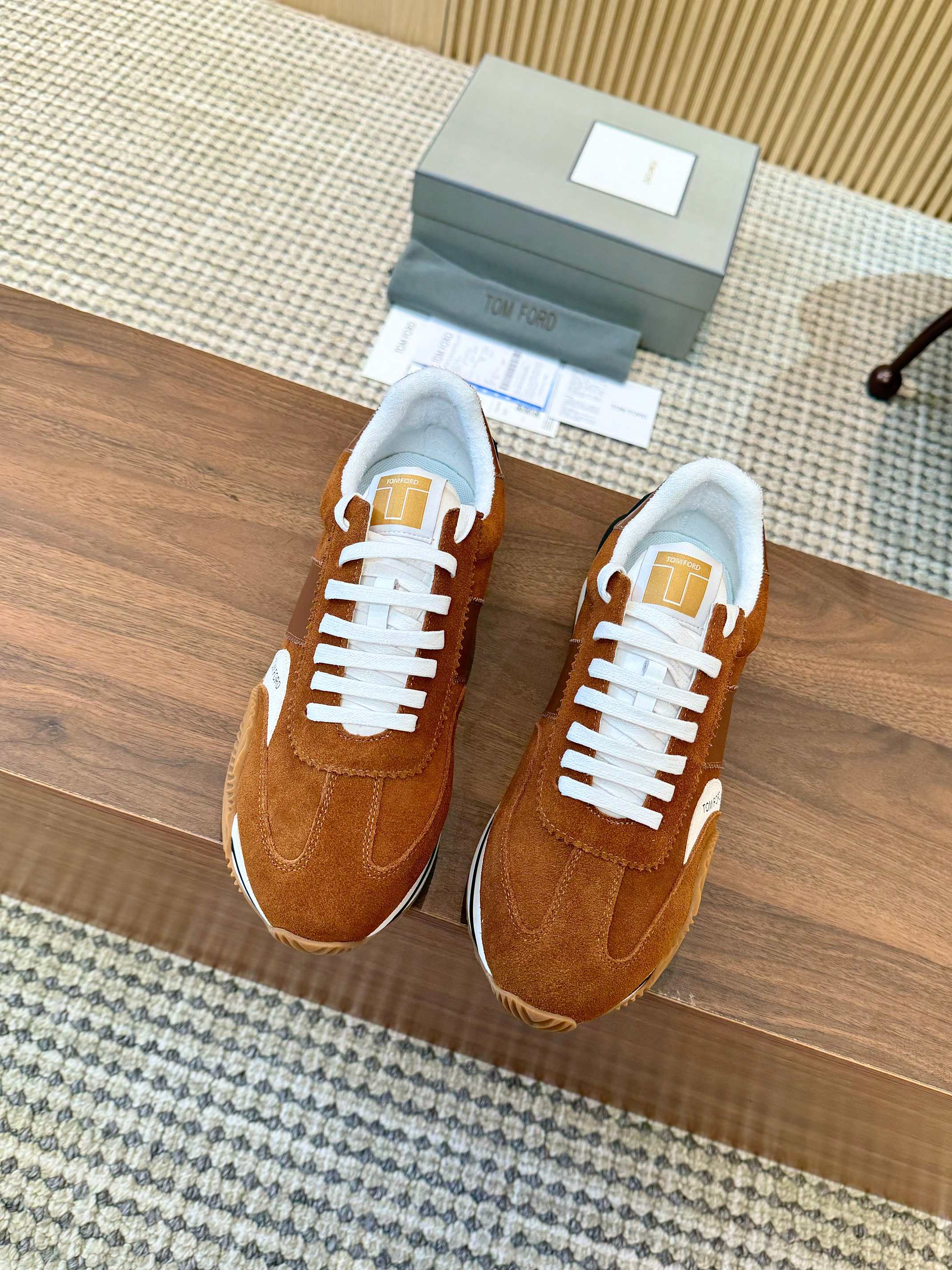 TOM FORD SNEAKERS IN TAN BROWN SUEDE 432168