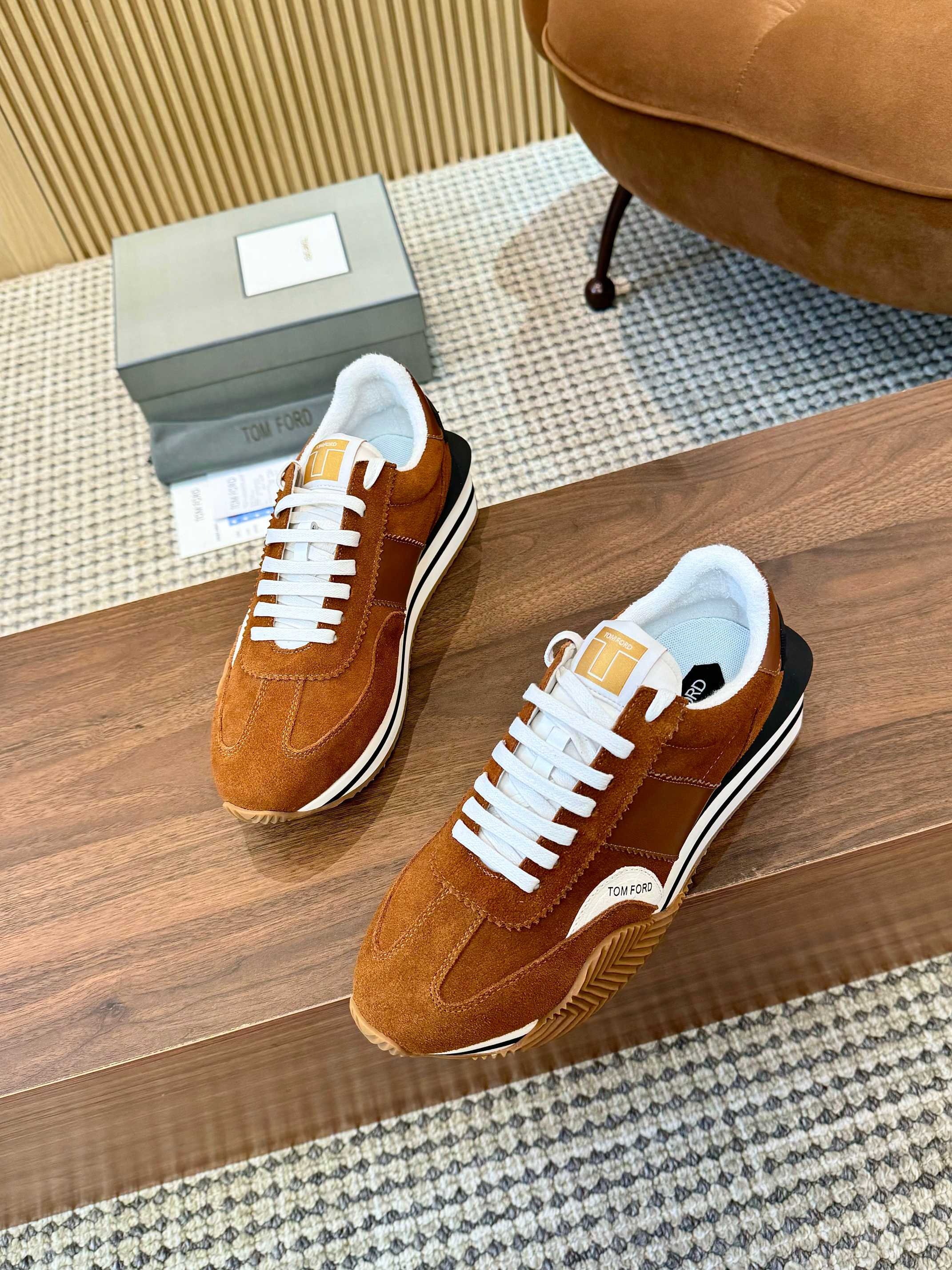 TOM FORD SNEAKERS IN TAN BROWN SUEDE 432168