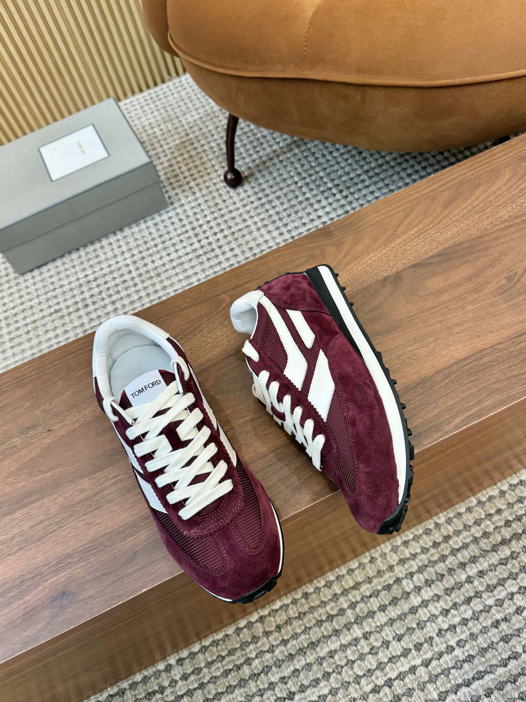 TOM FORD SNEAKERS  IN DARK BURGUNDY RED MESH AND SUEDE 434241