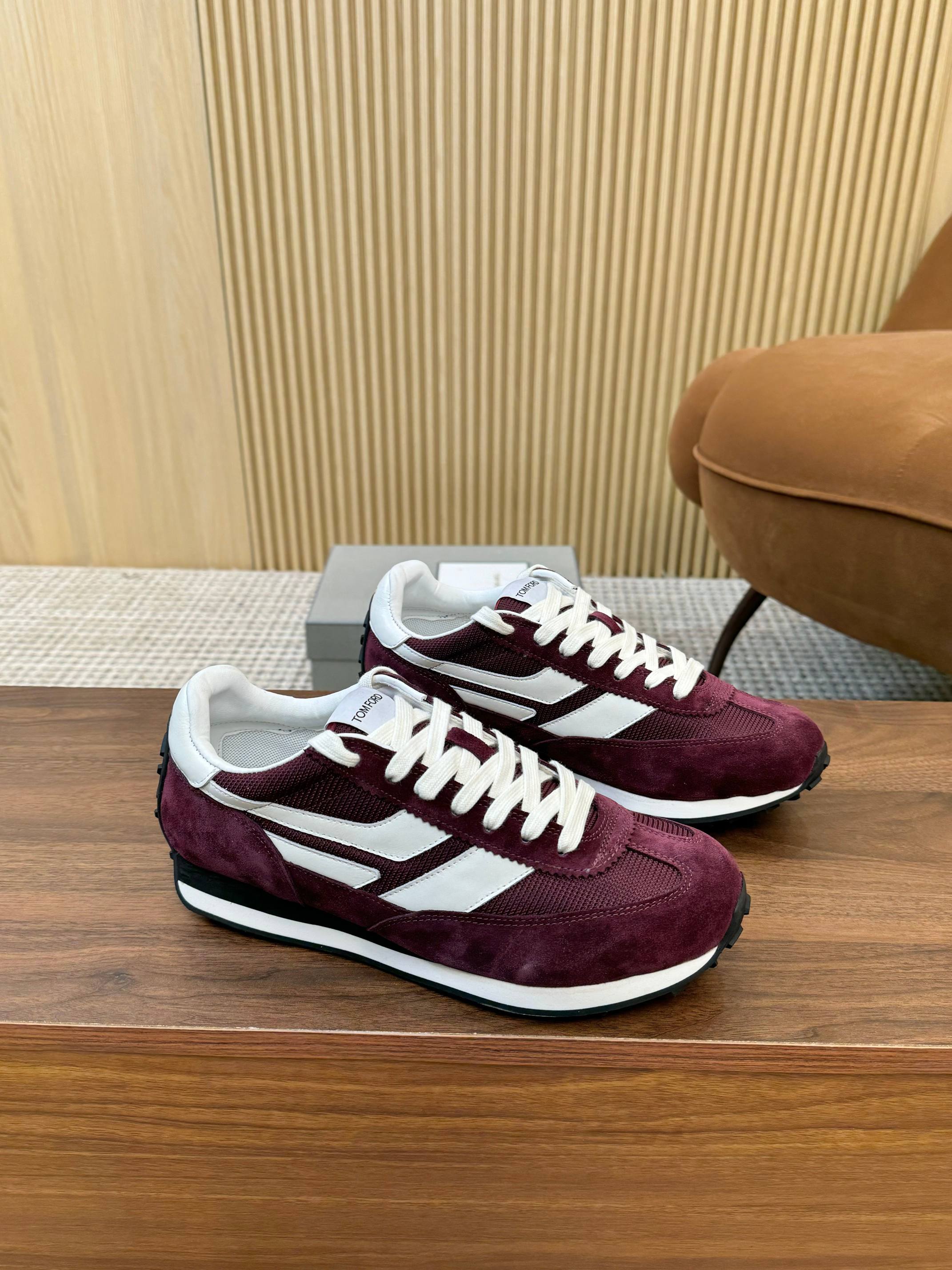 TOM FORD SNEAKERS  IN DARK BURGUNDY RED MESH AND SUEDE 434241