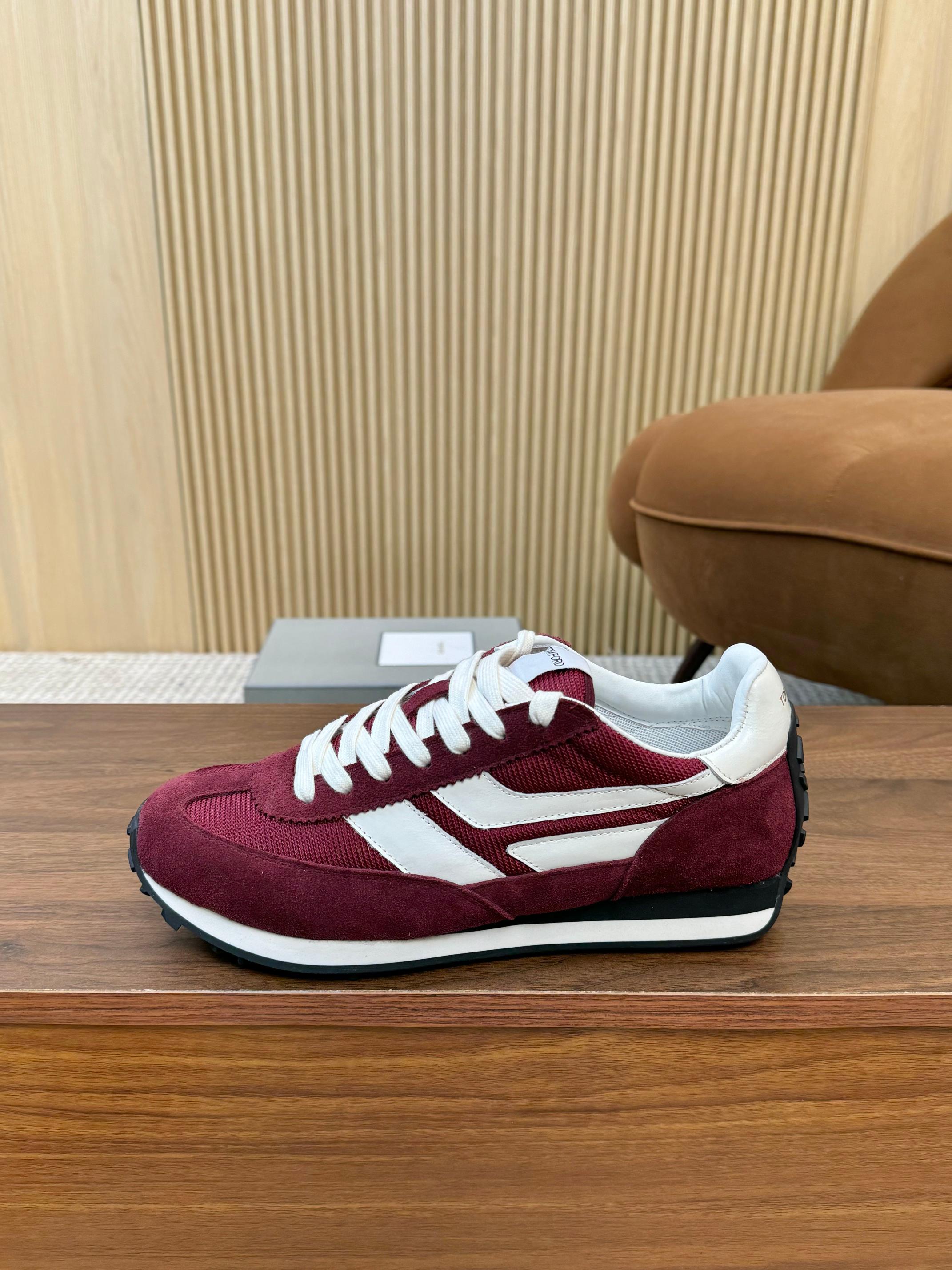 TOM FORD SNEAKERS  IN CHERRY RED MESH AND SUEDE 434240