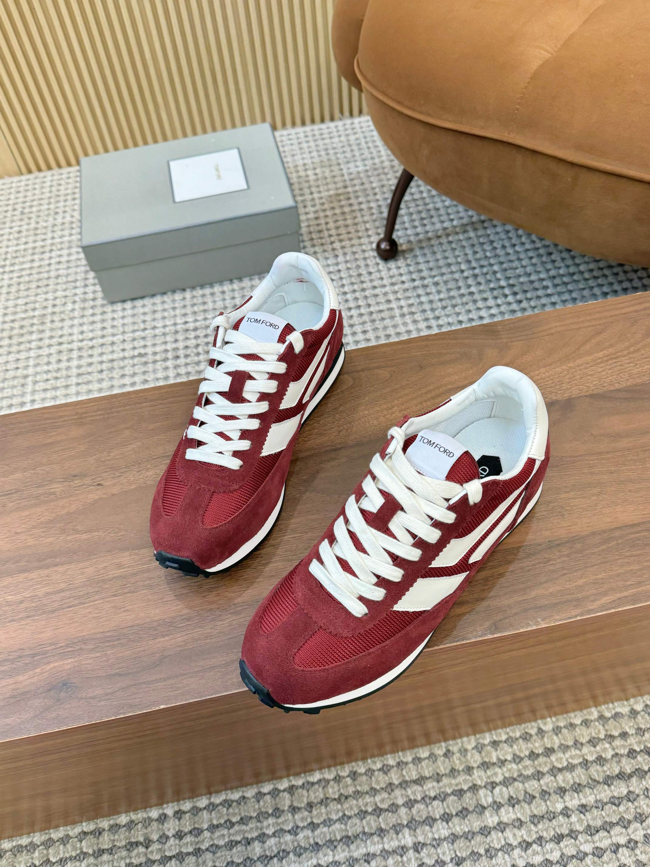 TOM FORD SNEAKERS  IN CHERRY RED MESH AND SUEDE 434240