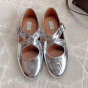 ALAIA CRISS CROSS BALLET FLAT IN SILVER LAMBSKIN