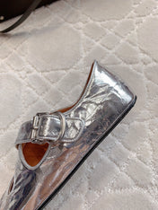 ALAIA CRISS CROSS BALLET FLAT IN SILVER LAMBSKIN