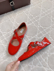 ALAIA CRISS CROSS BALLET FLAT IN CANDY RED LAMBSKIN WITH SILVER HARDWARE