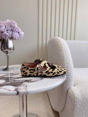 ALAIA CRISS CROSS BALLET FLAT IN LEOPARD LAMBSKIN WITH SILVER HARDWARE