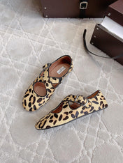 ALAIA CRISS CROSS BALLET FLAT IN LEOPARD LAMBSKIN WITH SILVER HARDWARE