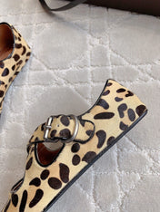 ALAIA CRISS CROSS BALLET FLAT IN LEOPARD LAMBSKIN WITH SILVER HARDWARE