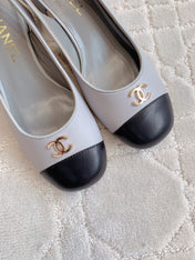 SLINGBACKS IN SLATE GREY MIX BLACK SHEEPSKIN