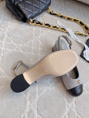 SLINGBACKS IN SLATE GREY MIX BLACK SHEEPSKIN