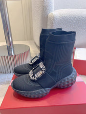 VIV' RUN LIGHT SOCKS ANKLE BOOTS IN BLACK FABRIC STRASS BUCKLE