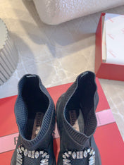 VIV' RUN LIGHT SOCKS ANKLE BOOTS IN BLACK FABRIC STRASS BUCKLE