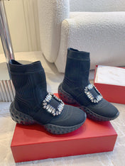 VIV' RUN LIGHT SOCKS ANKLE BOOTS IN BLACK FABRIC STRASS BUCKLE