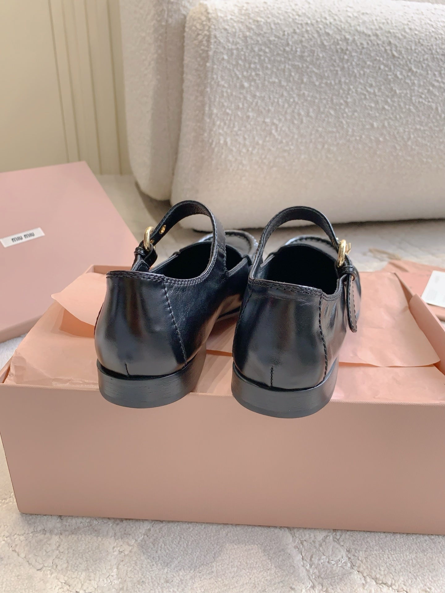 MIUMIU 26S LOAFERS IN BLACK CALFSKIN WITH STRAP