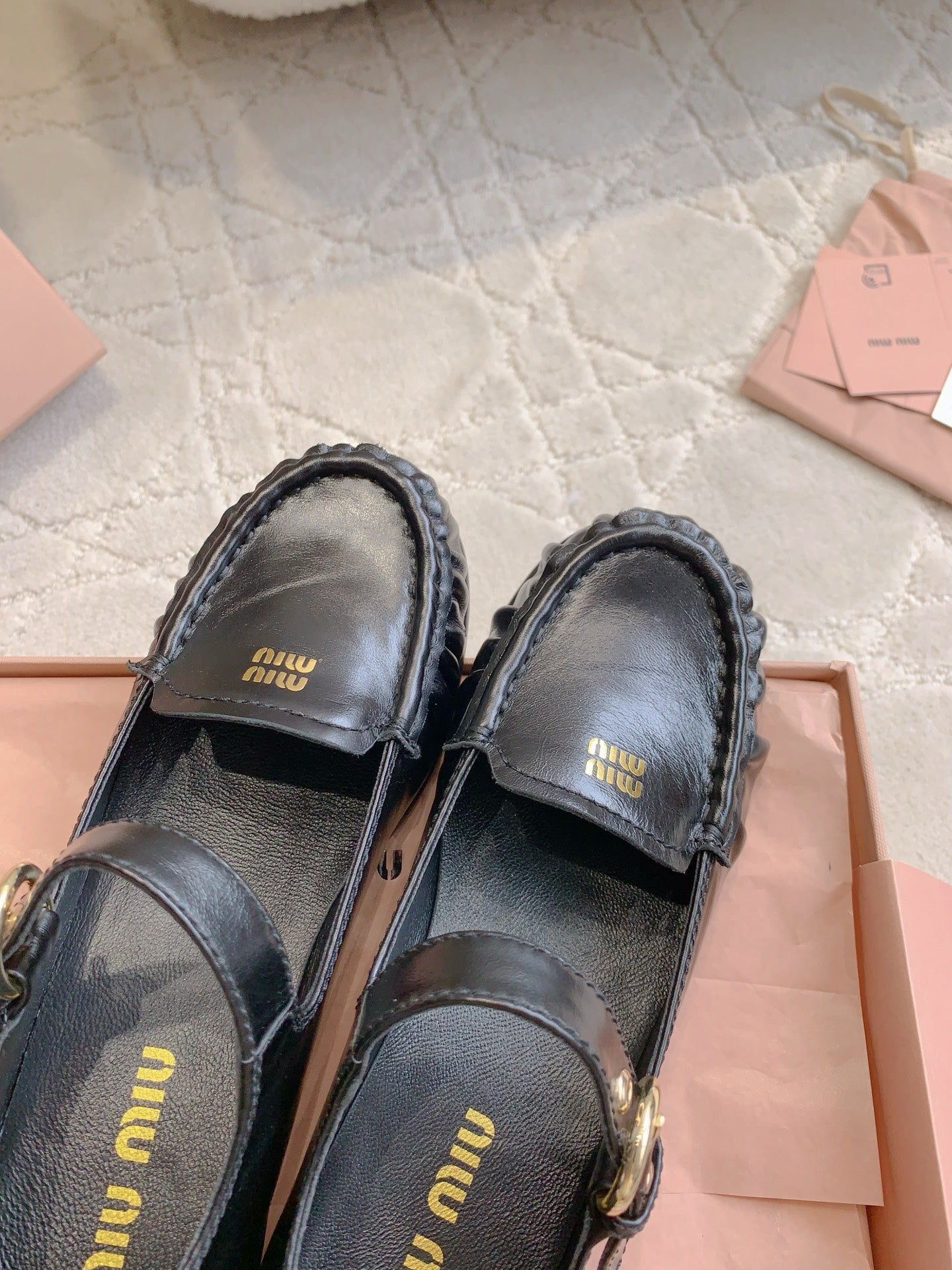 MIUMIU 26S LOAFERS IN BLACK CALFSKIN WITH STRAP