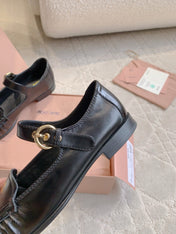 MIUMIU 26S LOAFERS IN BLACK CALFSKIN WITH STRAP