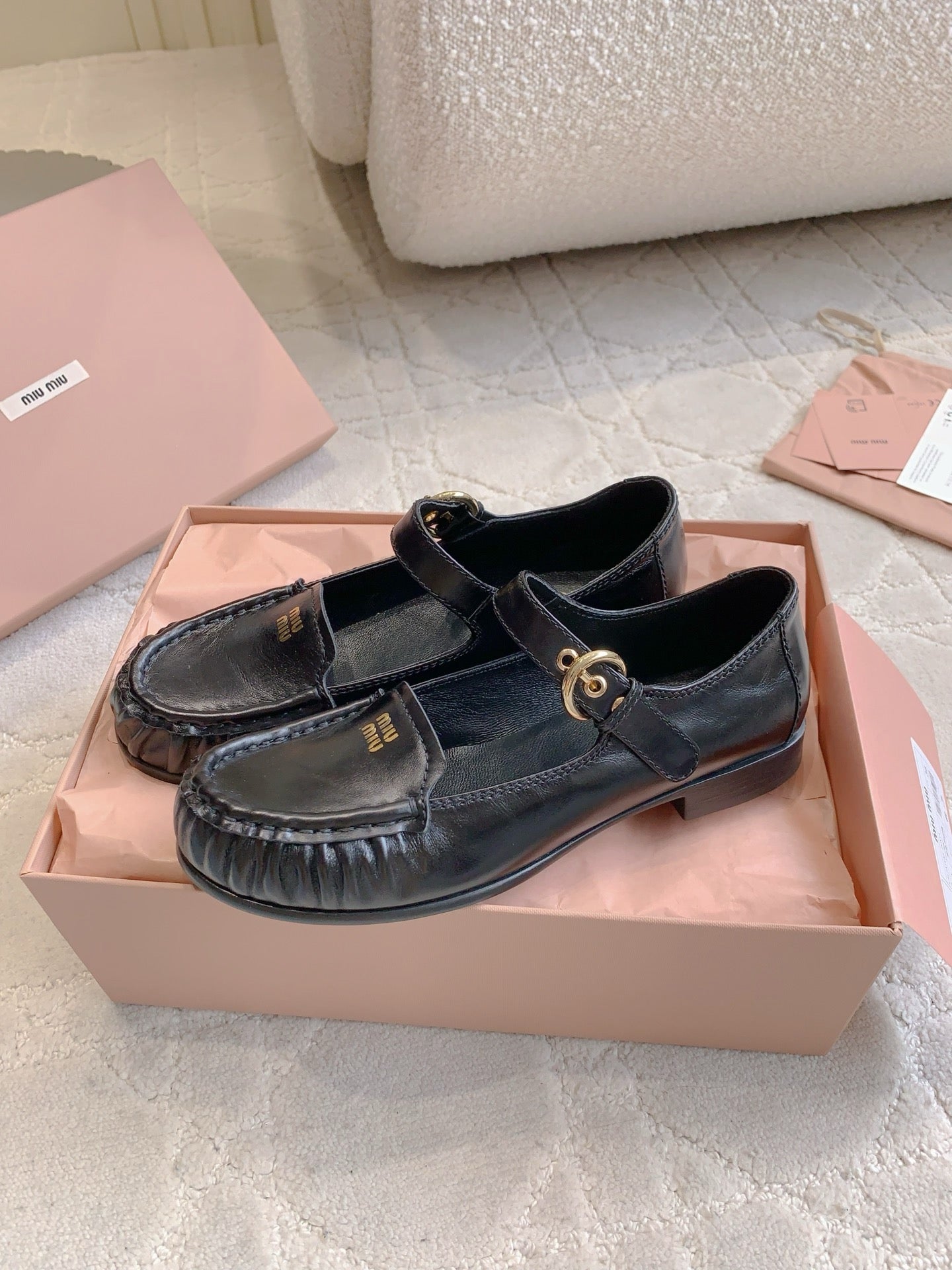 MIUMIU 26S LOAFERS IN BLACK CALFSKIN WITH STRAP
