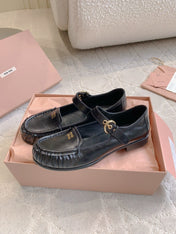 MIUMIU 26S LOAFERS IN BLACK CALFSKIN WITH STRAP