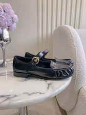 MIUMIU 26S LOAFERS IN BLACK CALFSKIN WITH STRAP