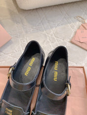MIUMIU 26S LOAFERS IN BLACK CALFSKIN WITH STRAP