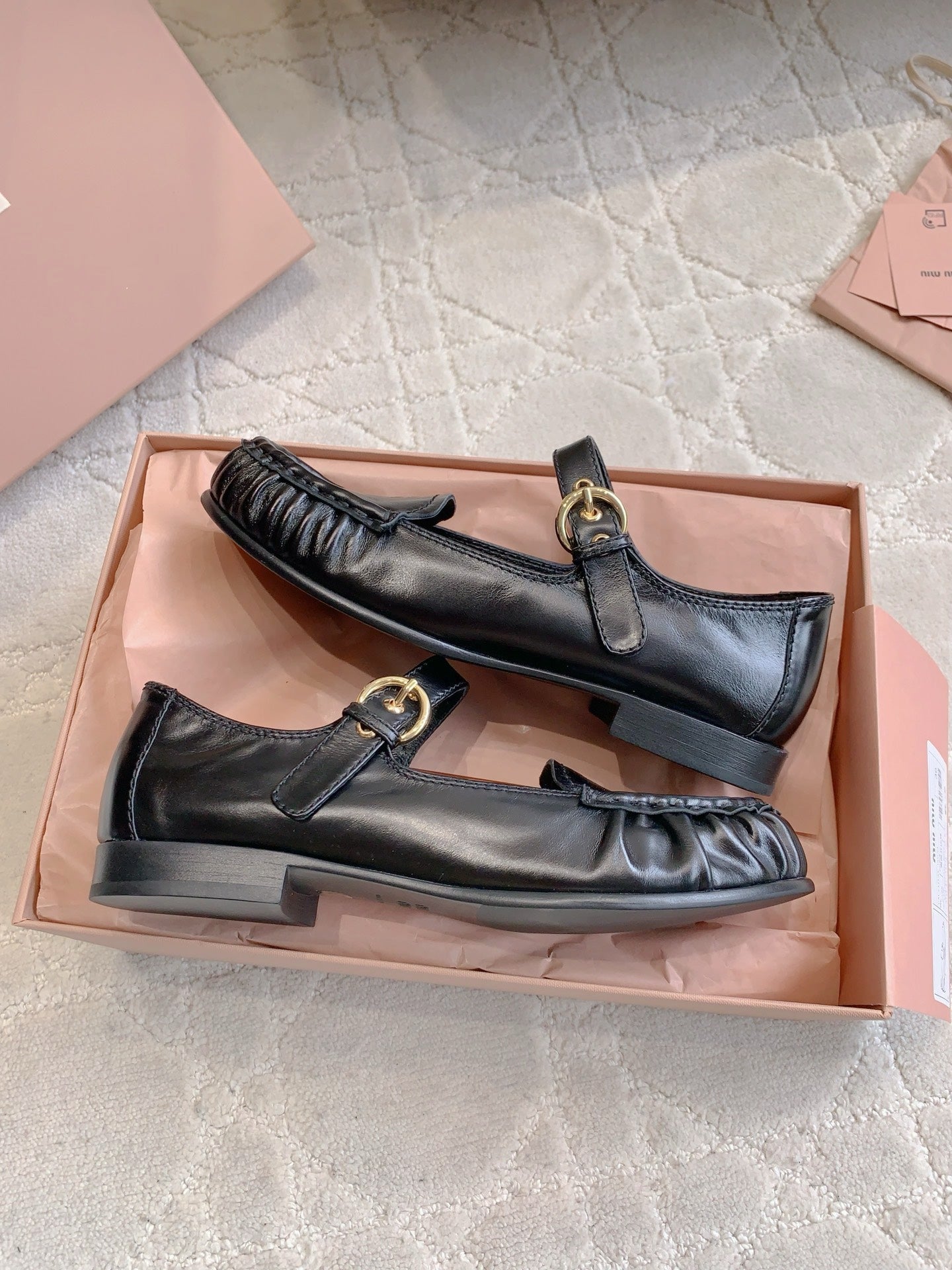 MIUMIU 26S LOAFERS IN BLACK CALFSKIN WITH STRAP