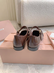 MIUMIU 26S LOAFERS IN BROWN CALFSKIN WITH STRAP