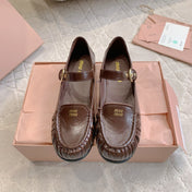 MIUMIU 26S LOAFERS IN BROWN CALFSKIN WITH STRAP