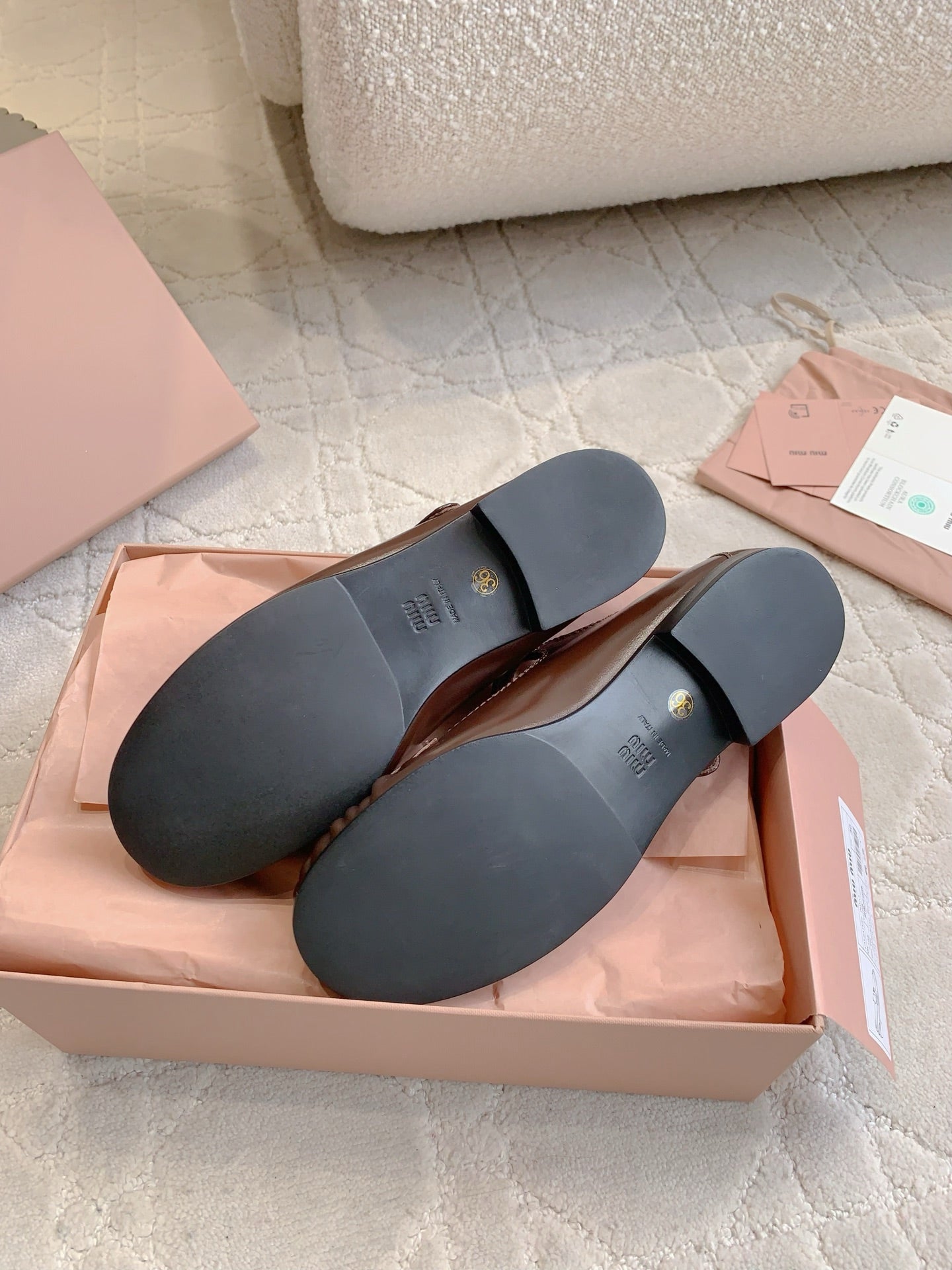 MIUMIU 26S LOAFERS IN BROWN CALFSKIN WITH STRAP