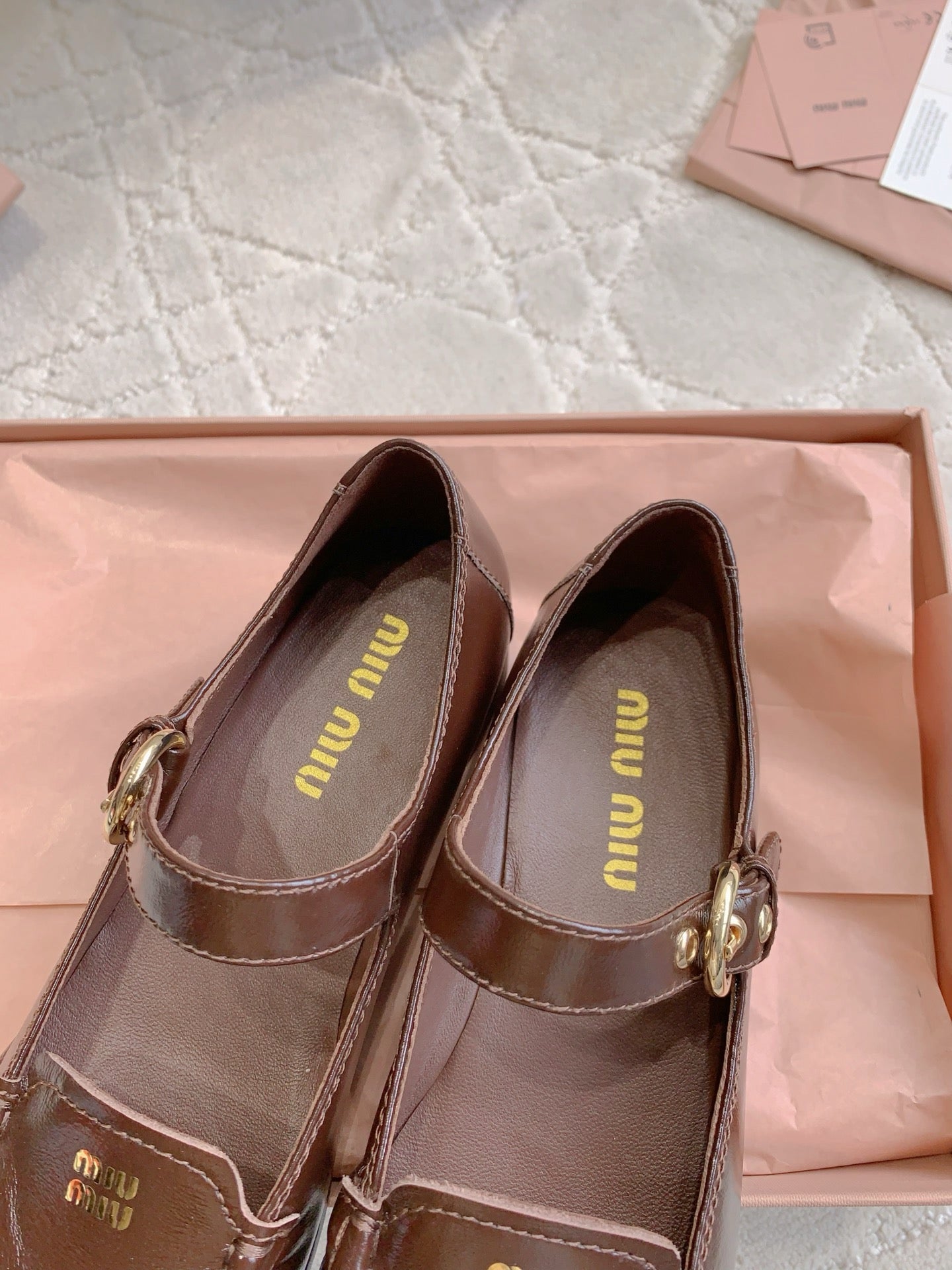 MIUMIU 26S LOAFERS IN BROWN CALFSKIN WITH STRAP