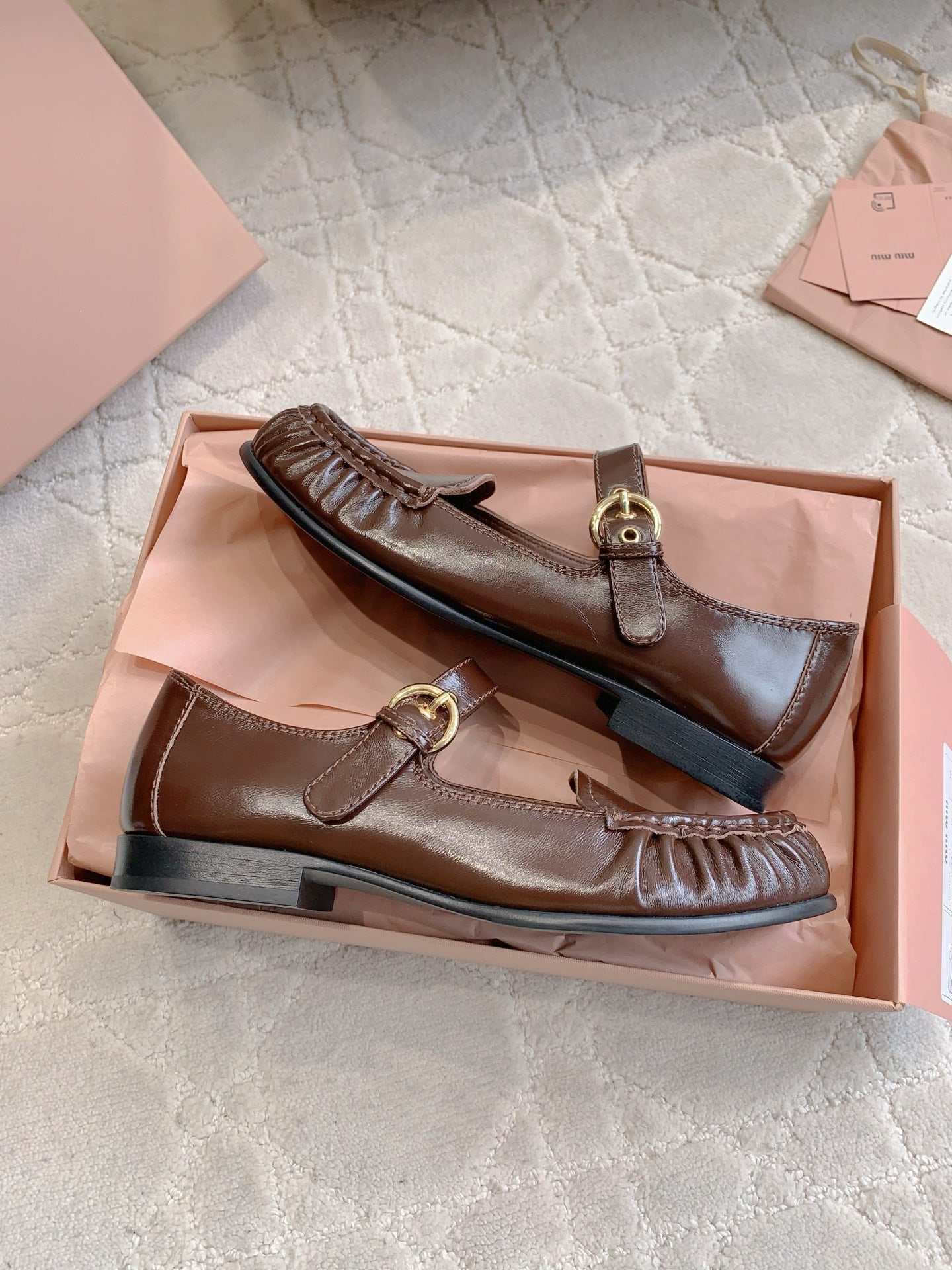 MIUMIU 26S LOAFERS IN BROWN CALFSKIN WITH STRAP