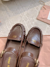 MIUMIU 26S LOAFERS IN BROWN CALFSKIN WITH STRAP