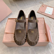 MIUMIU 26S LOAFERS IN BROWN SUEDE WITH STRAP