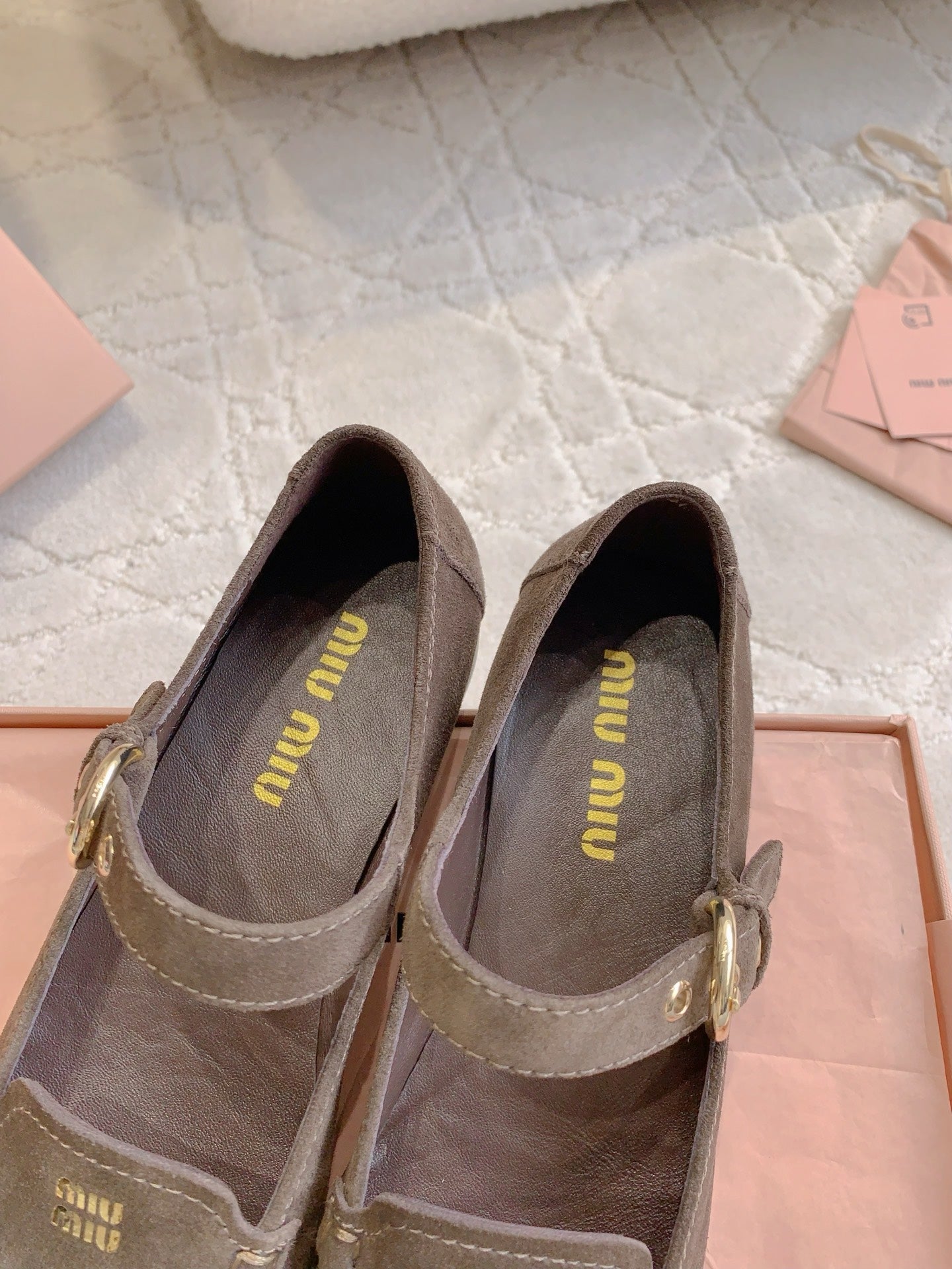 MIUMIU 26S LOAFERS IN BROWN SUEDE WITH STRAP