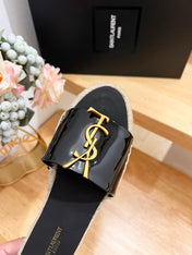 SL YVES LOGO SLIPPER BLACK CALFSKIN