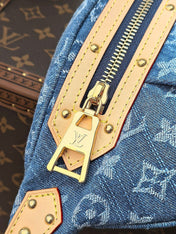 LV 25S BUMBAG 38 IN BLUE MONOGRAM DENIM LEATHER TRIM GOLD HARDWARE