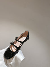 MINI TRES VIVIER STRASS BUCKLE BABIES BALLERINAS IN BLACK PATENT CALFSKIN