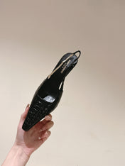 BLAKE SLINGBACK PUMPS 80 IN BLACK CROCODILE-EMBOSSED LEATHER