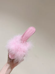 BALENCIAGA 25S HIGH-HEELED SANDALS 85 MM IN PINK FAUX FUR AND PU